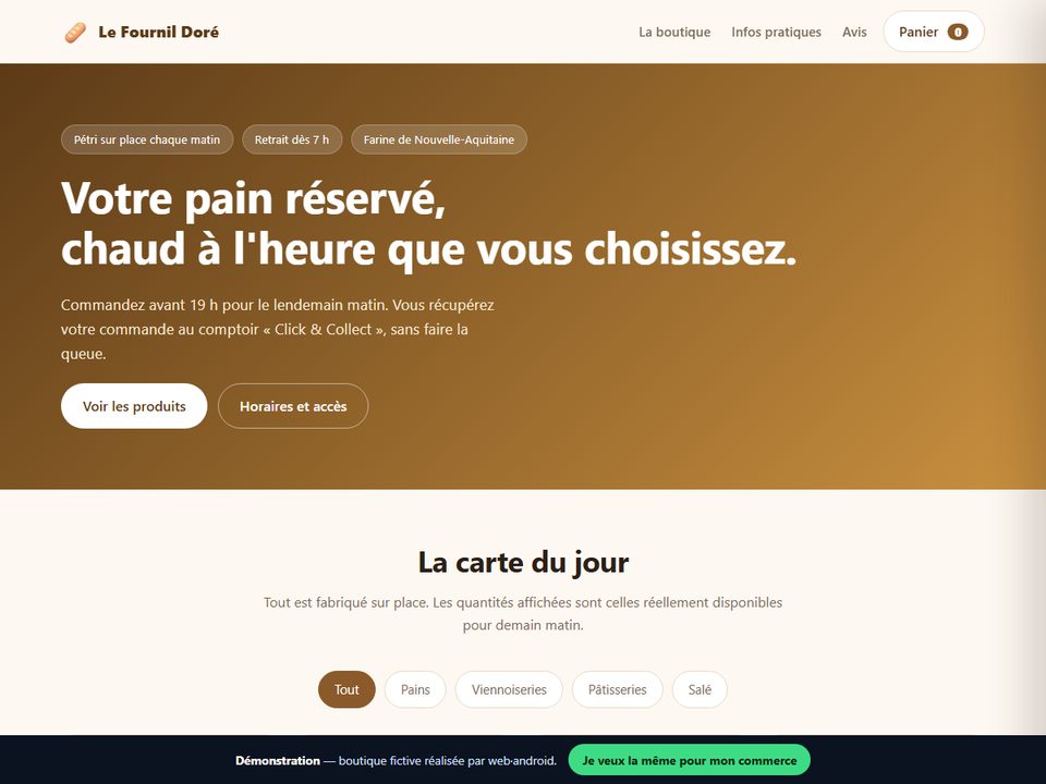 Page d'accueil de la boutique de démonstration Le Fournil Doré