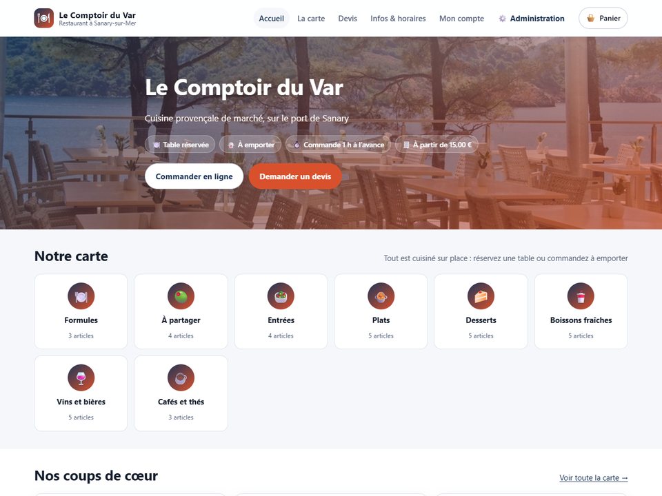 Page d'accueil du restaurant de démonstration Le Comptoir du Var