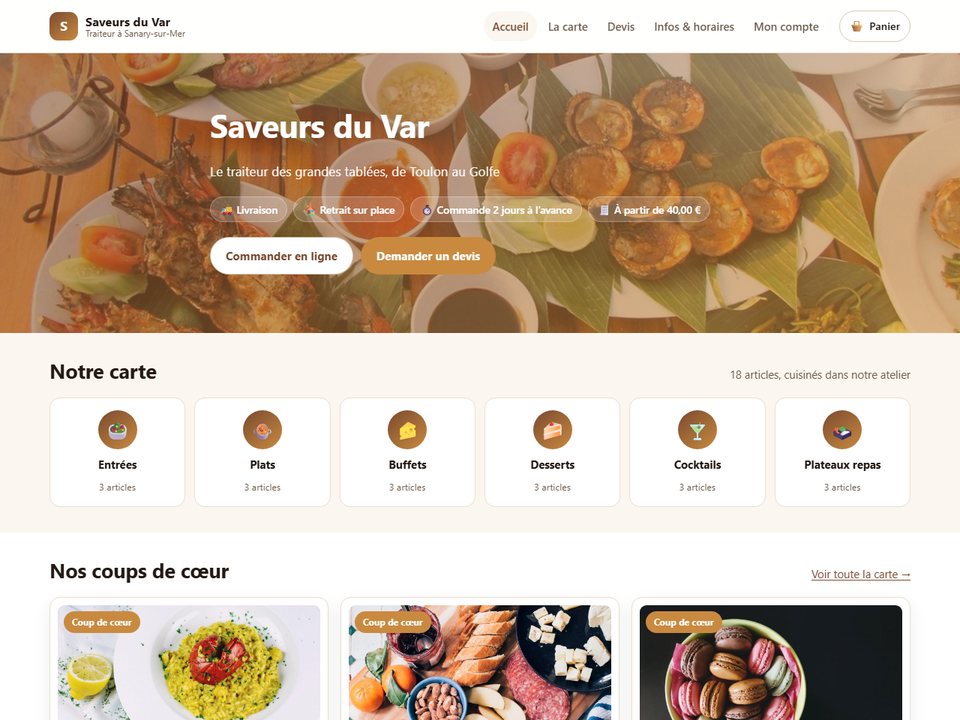 Page d'accueil du traiteur de démonstration Saveurs du Var